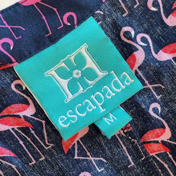 Escapada Flamingo Tank Women's Medium Navy Blue & Pink Novelty Bird Print Top - Picture 5 of 8